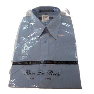 Bon La Rette Men's Short Sleeve Dress Shirt Size 15 Light Blue Single Needle NEW